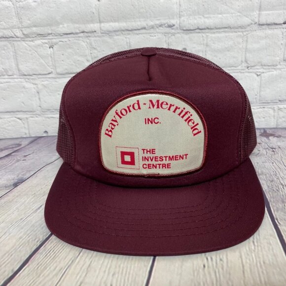Vintage Trucker Hat Mesh Cap Snapback Burgundy Bayford - Merrifield Investment - Picture 4 of 9